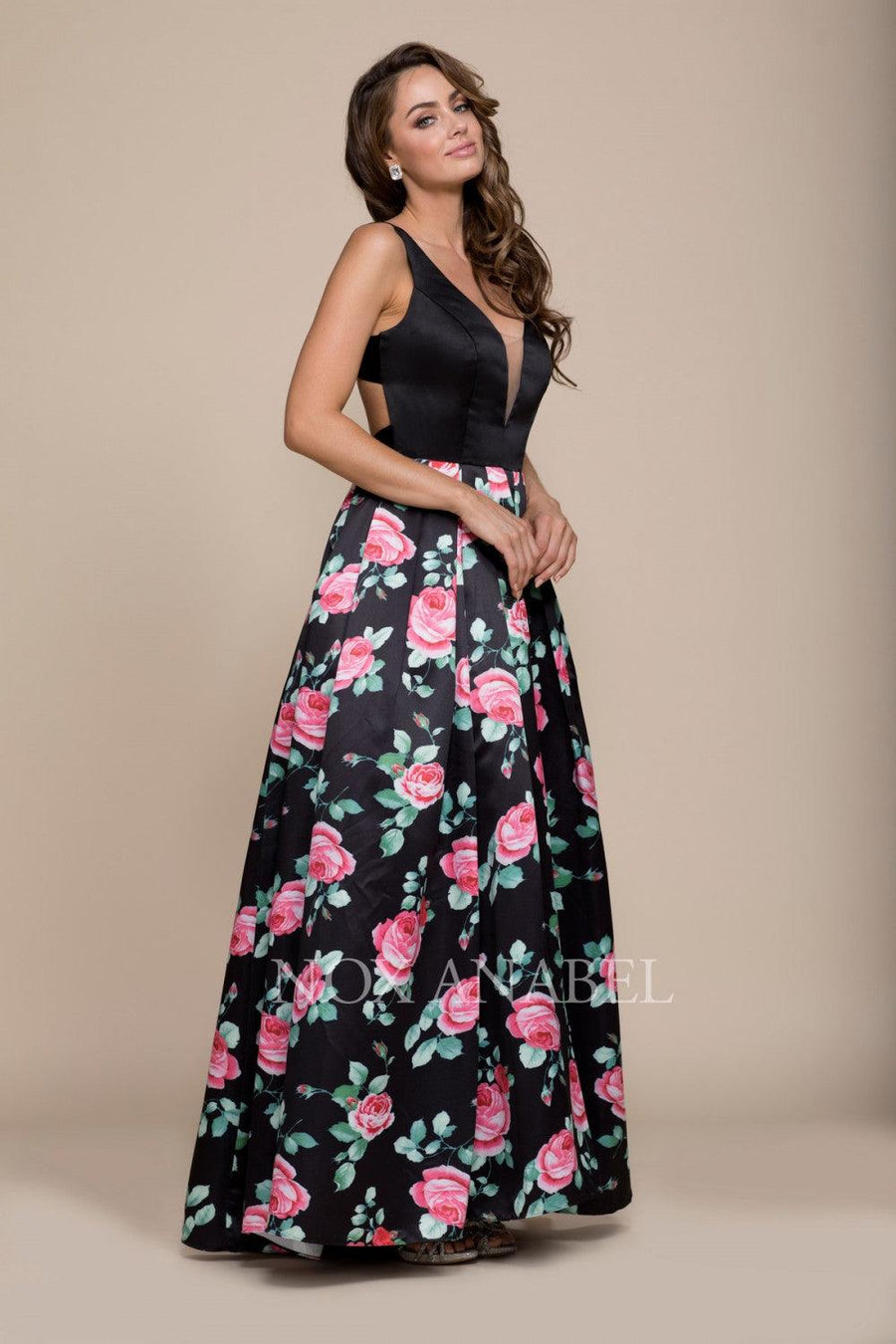 Long Floral Print Skirt Prom Dress Evening Gown - The Dress Outlet Nox Anabel