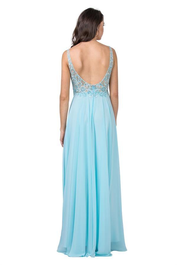 Long Formal Beaded Appliques Evening Prom Dress - The Dress Outlet