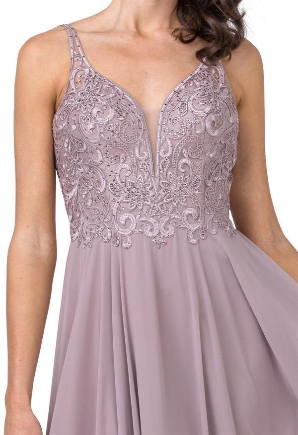 Long Formal Beaded Appliques Evening Prom Dress - The Dress Outlet