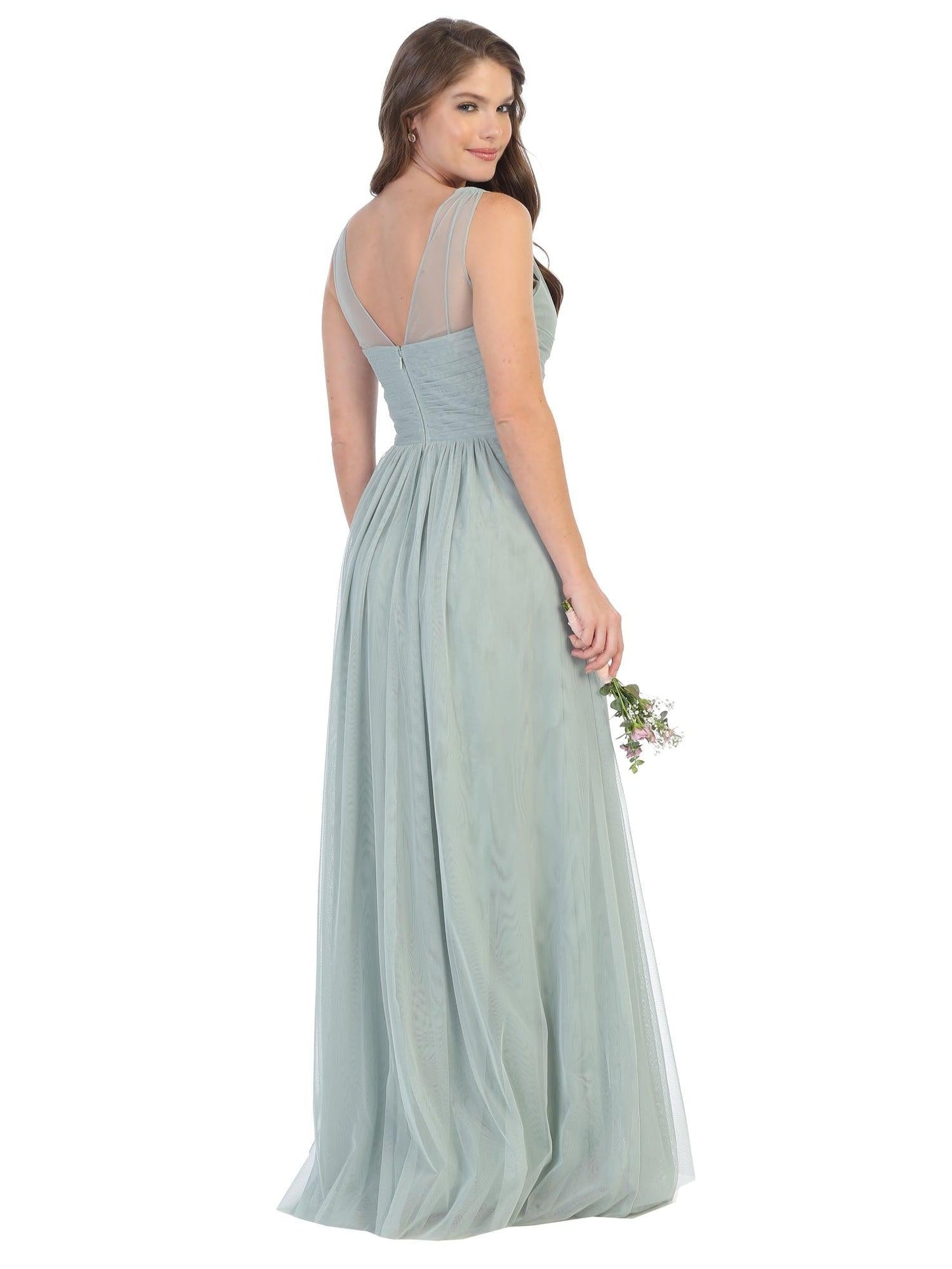 Long Formal Bridesmaids Sleeveless Tulle Dress - The Dress Outlet