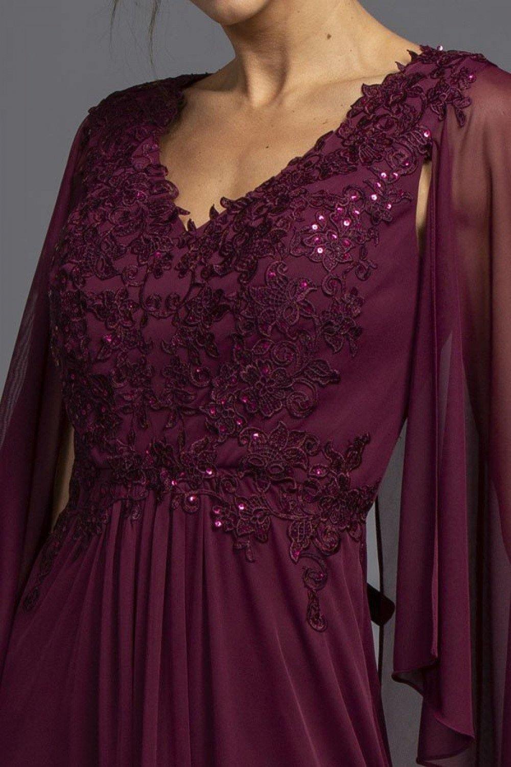 Long Formal Dress with Cape Plum - The Dress Outlet ASpeed