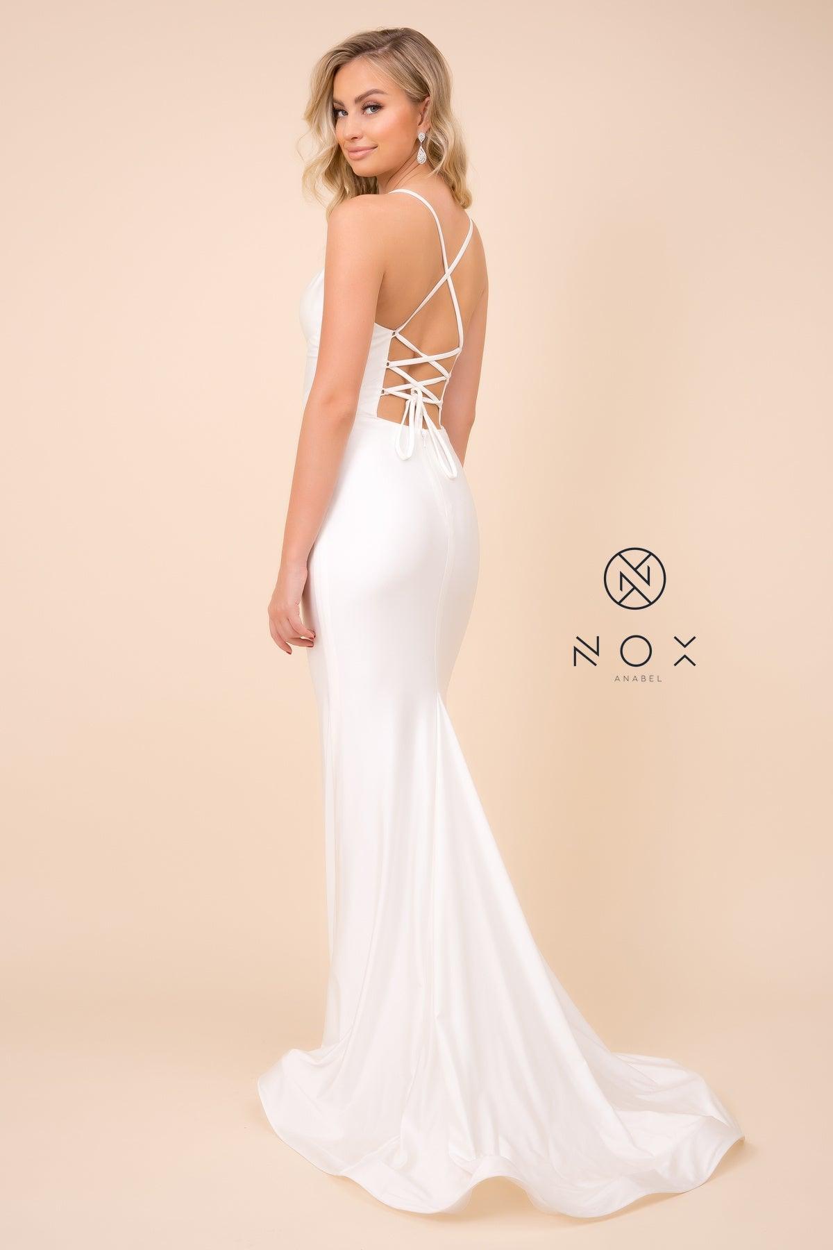 Long Formal Fitted Spaghetti Strap Wedding Dress - The Dress Outlet