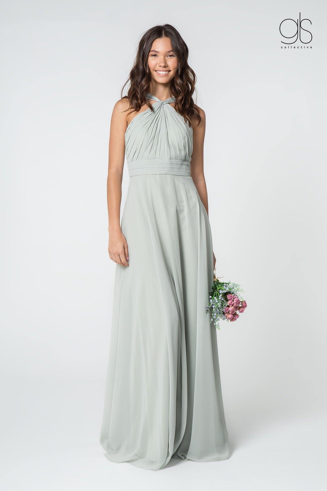 Long Formal Halter Bridesmaids Chiffon Prom Dress - The Dress Outlet Elizabeth K