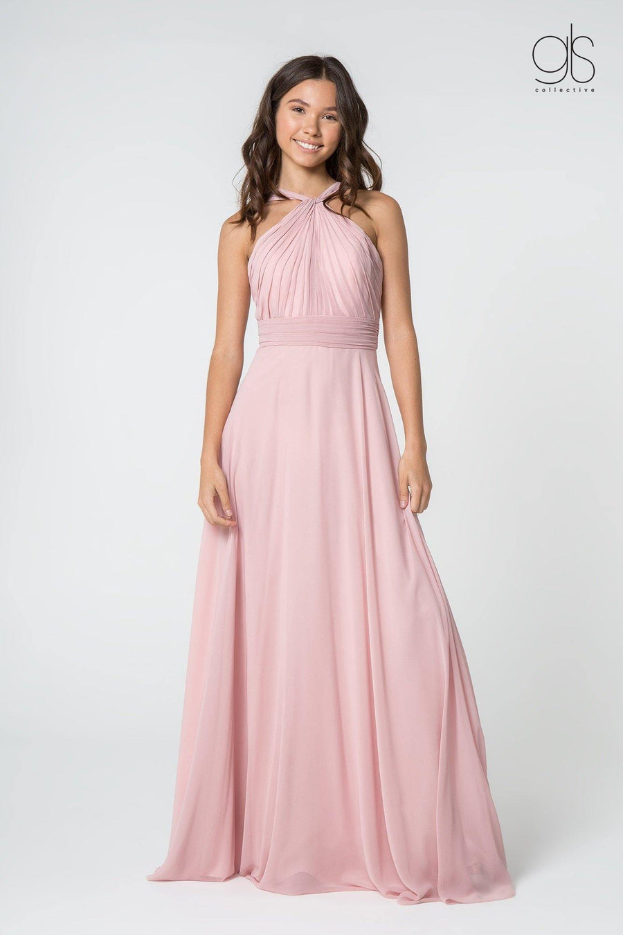 Long Formal Halter Bridesmaids Chiffon Prom Dress - The Dress Outlet Elizabeth K