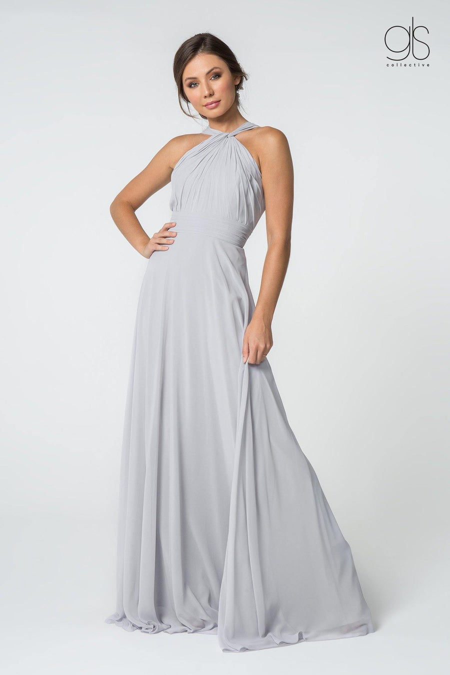 Long Formal Halter Bridesmaids Chiffon Prom Dress - The Dress Outlet Elizabeth K