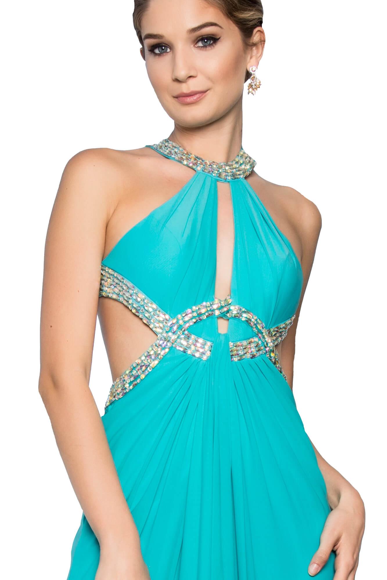 Long Formal Halter Neck Evening Prom Dress - The Dress Outlet Elizabeth K