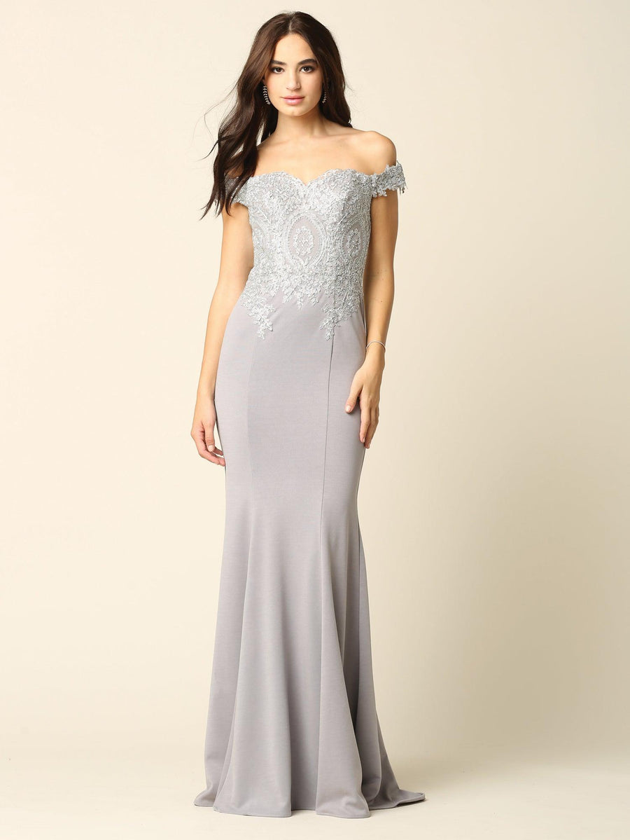 Long Formal Off Shoulder Fitted Mermaid Dress - The Dress Outlet