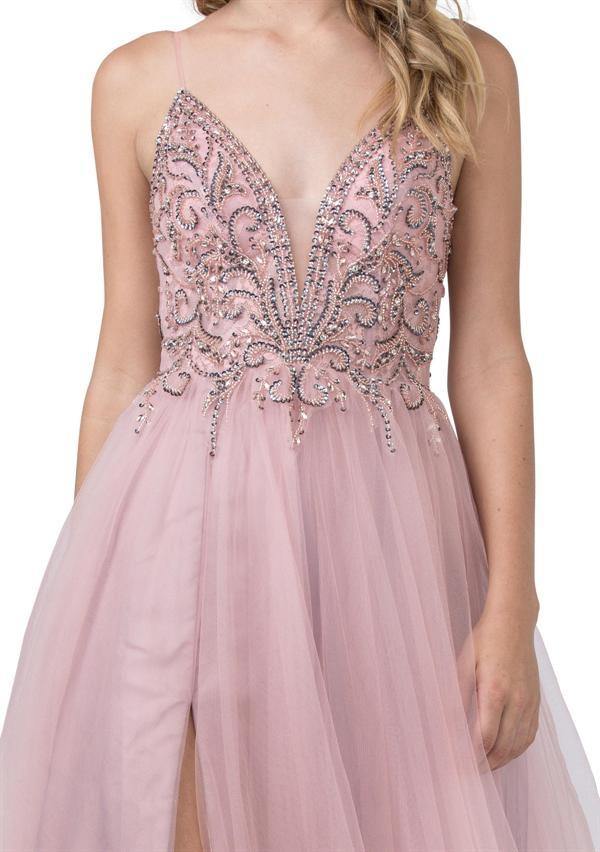 Long Formal Prom Beaded Evening Ball Gown - The Dress Outlet