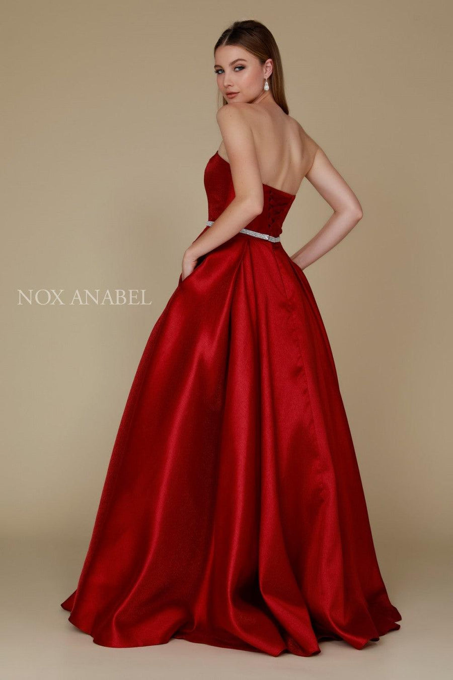 Long Formal Prom Dress Evening Gown with Pockets - The Dress Outlet Nox Anabel