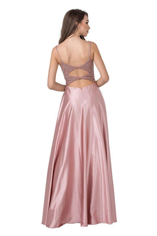 Long Formal Spaghetti Straps Beaded Prom Dress - The Dress Outlet