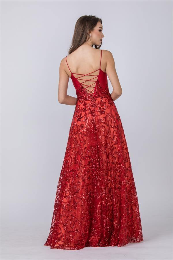 Long Formal Spaghetti Straps Prom Sequins Ball Gown - The Dress Outlet