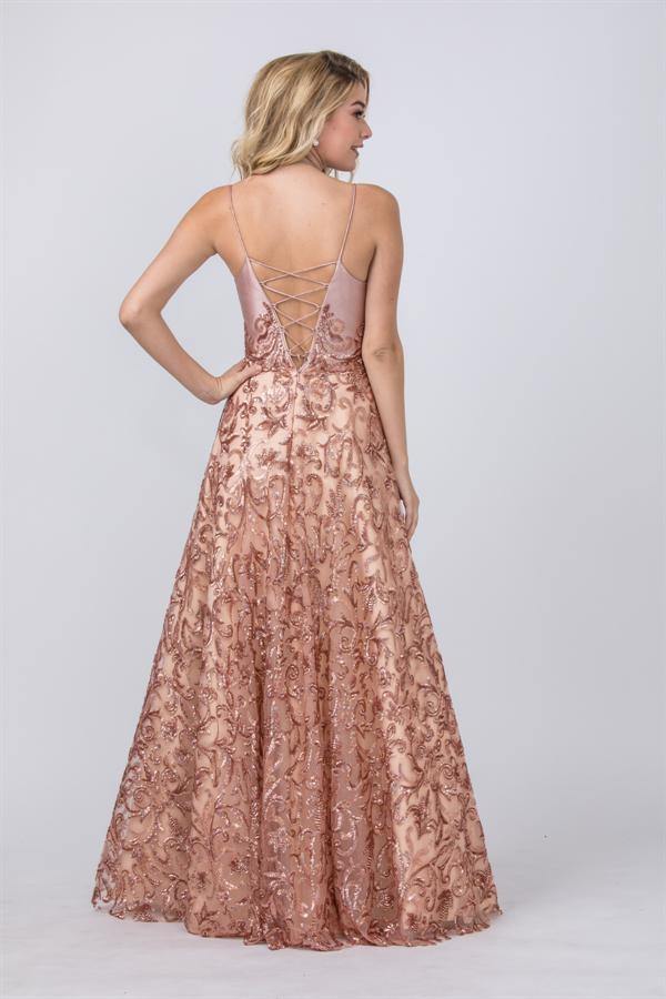 Long Formal Spaghetti Straps Prom Sequins Ball Gown - The Dress Outlet