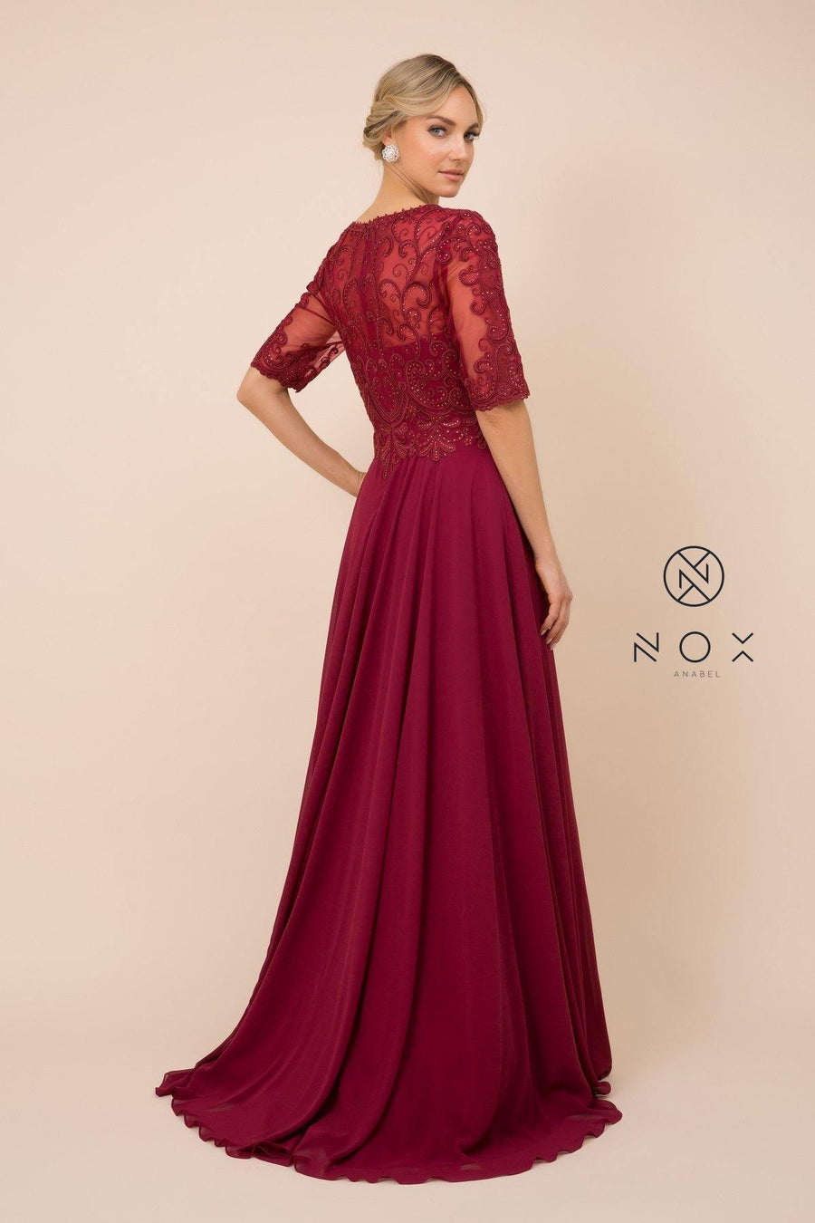 Long Gown With Embellished Bodice Formal Dress - The Dress Outlet Nox Anabel