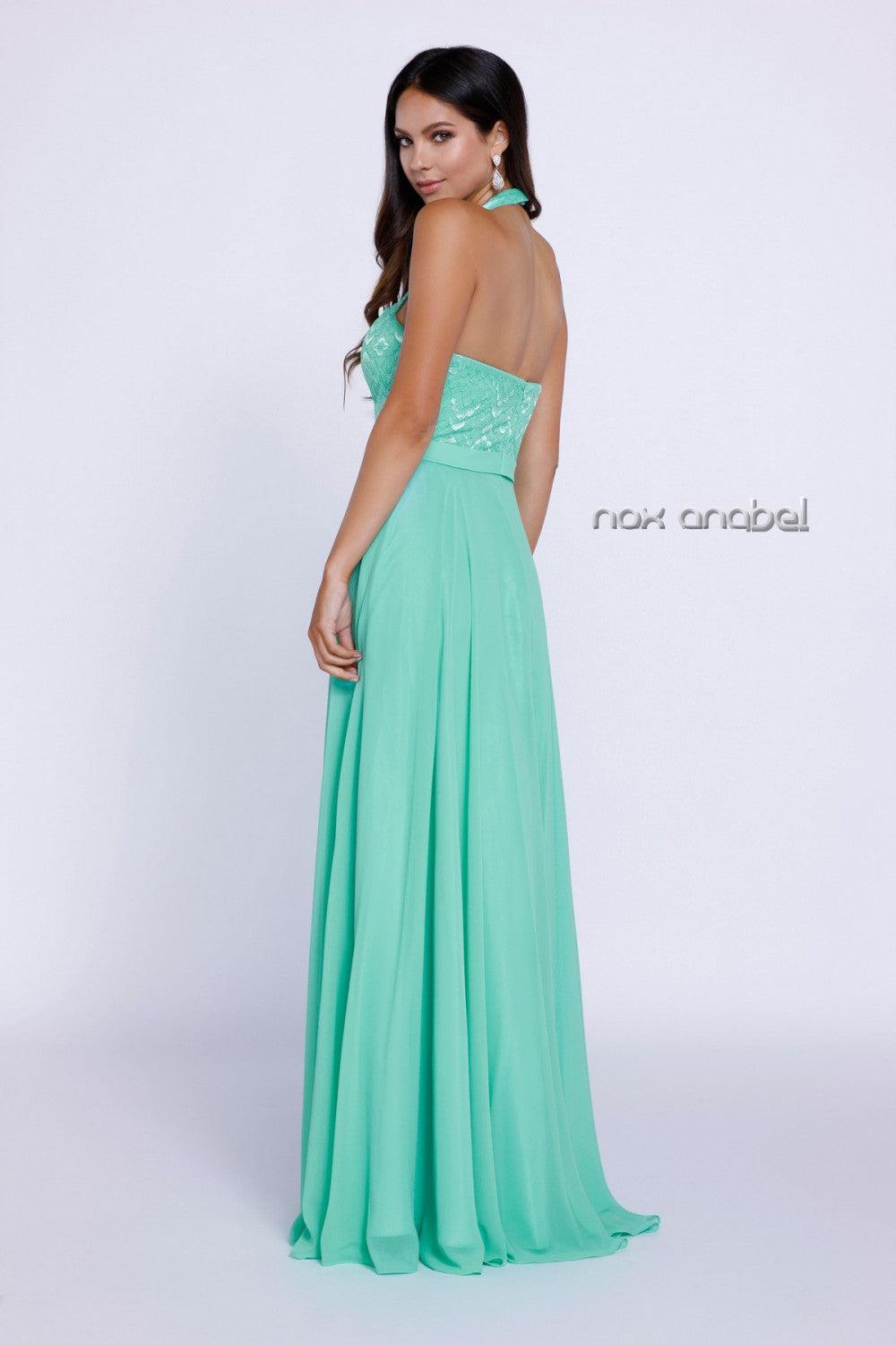 Long High Neck Halter Formal Bridesmaid Dress - The Dress Outlet Nox Anabel