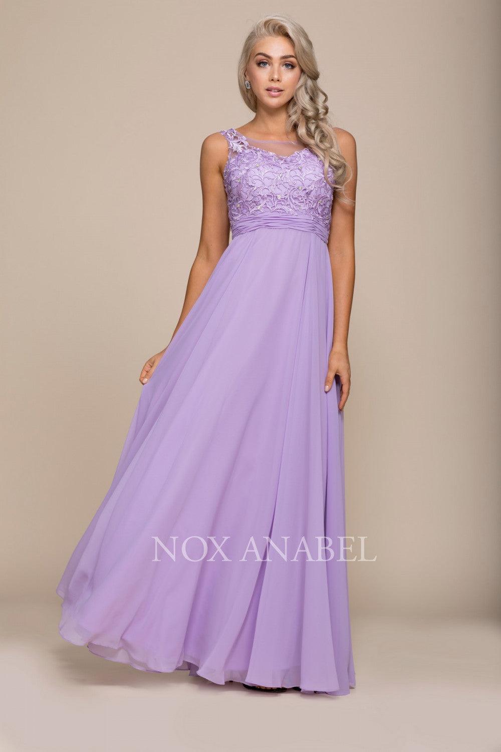 Long Lace Bodice Prom Illusion Dress - The Dress Outlet Nox Anabel