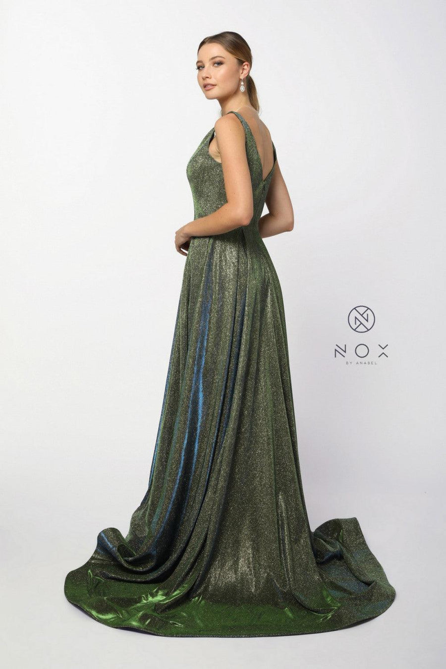 Long Metallic Prom Dress Evening Gown with Pockets - The Dress Outlet Nox Anabel