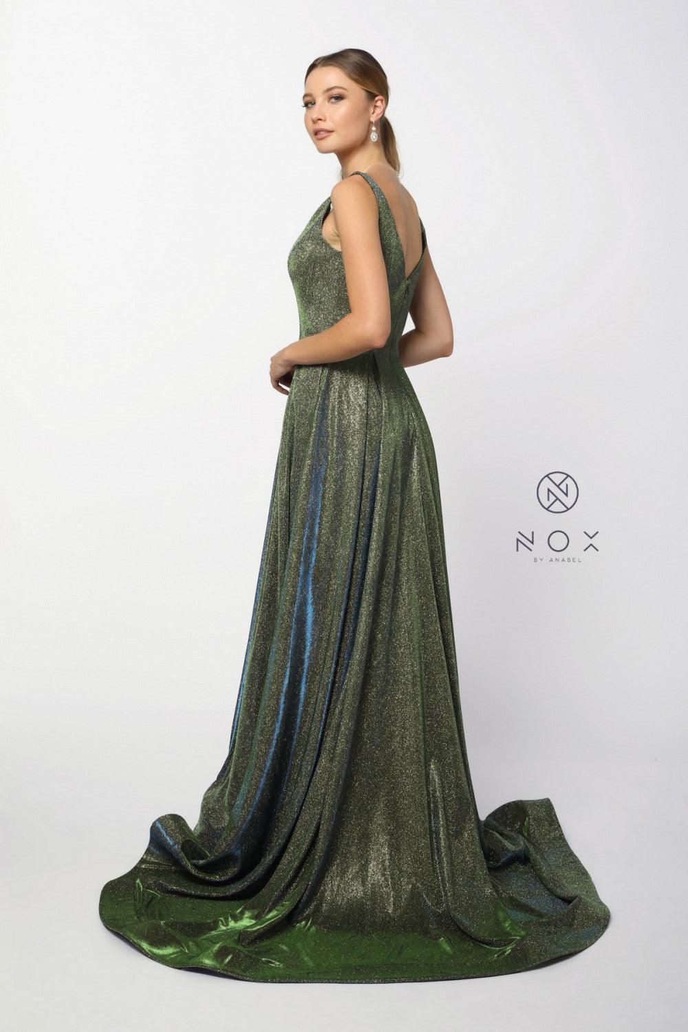 Long Metallic Prom Dress Evening Gown with Pockets - The Dress Outlet Nox Anabel