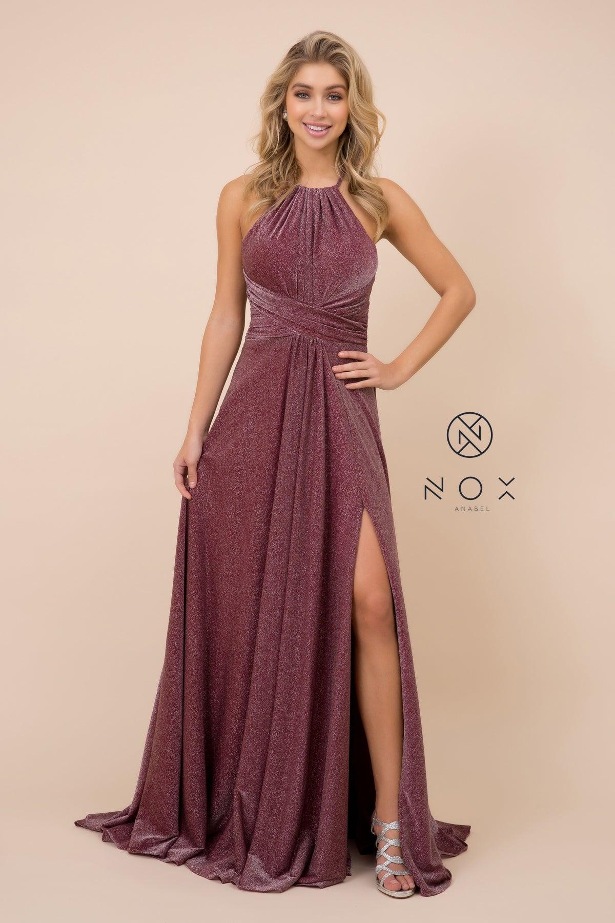 Long Metallic Prom Dress Formal Evening Gown - The Dress Outlet Nox Anabel