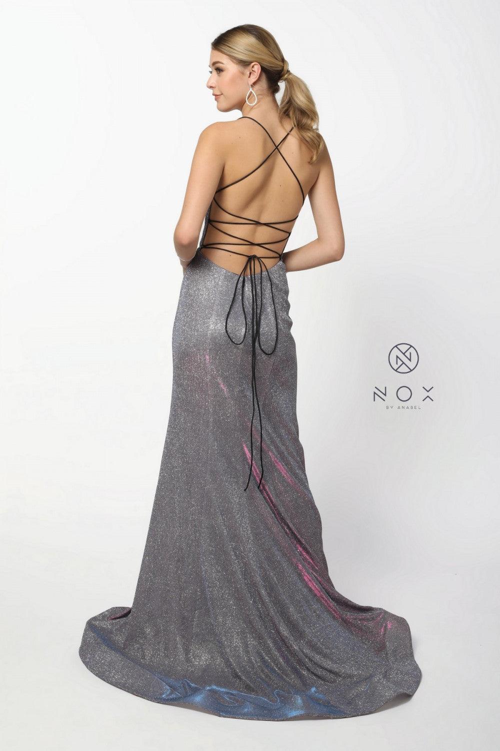 Long Metallic Prom Dress Sexy Evening Gown - The Dress Outlet Nox Anabel