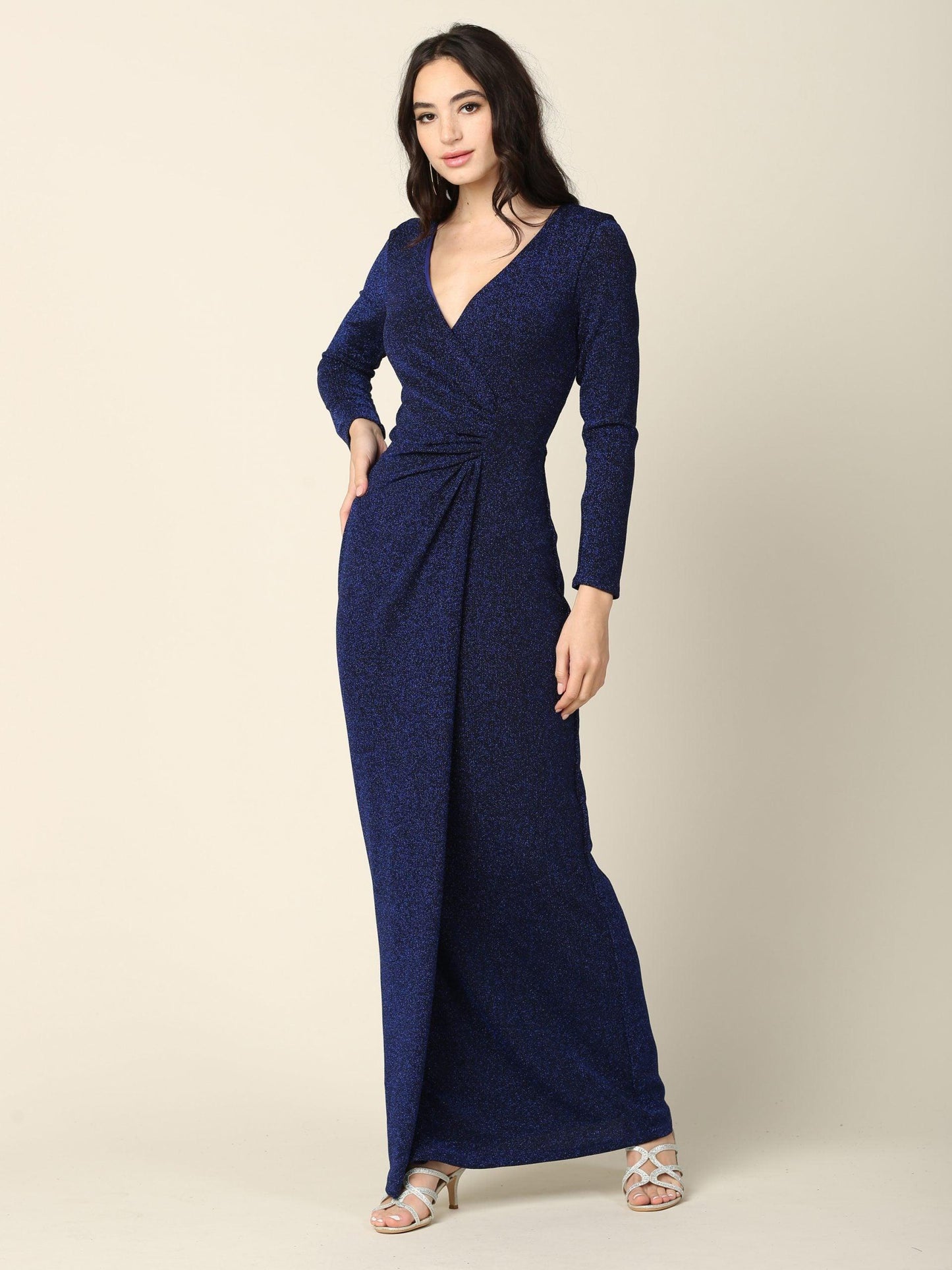 Long Mother of the Bride Formal Metallic Dress - The Dress Outlet