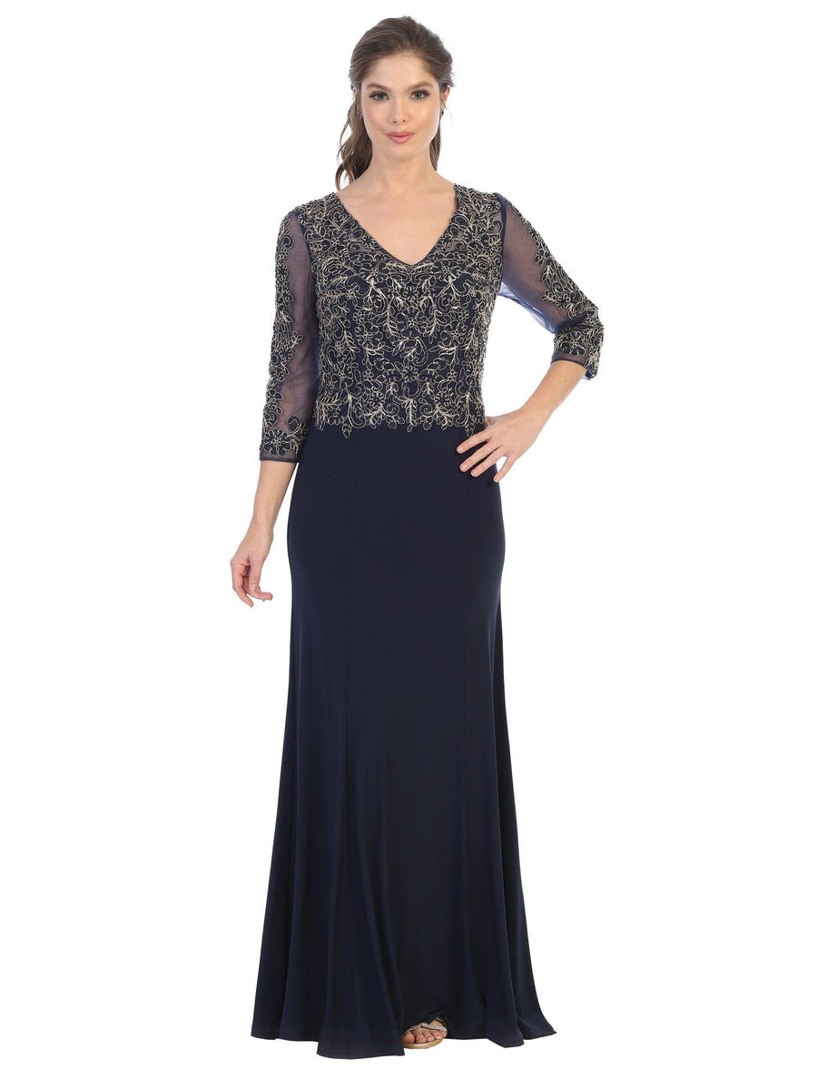 Long Mother of the Bride Long Sleeve Formal Dress - The Dress Outlet