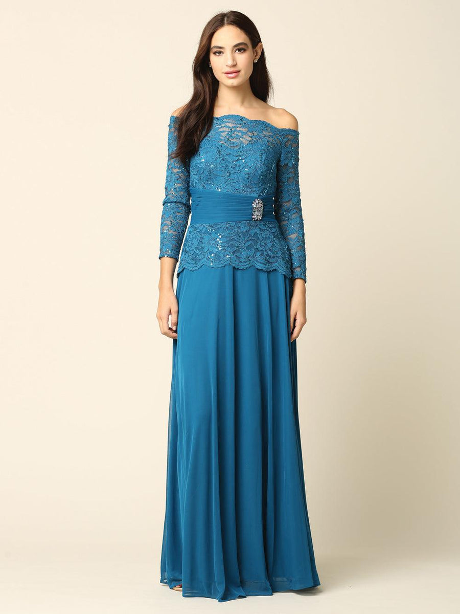 Long Mother of the Bride Off Shoulder Formal Dress - The Dress Outlet