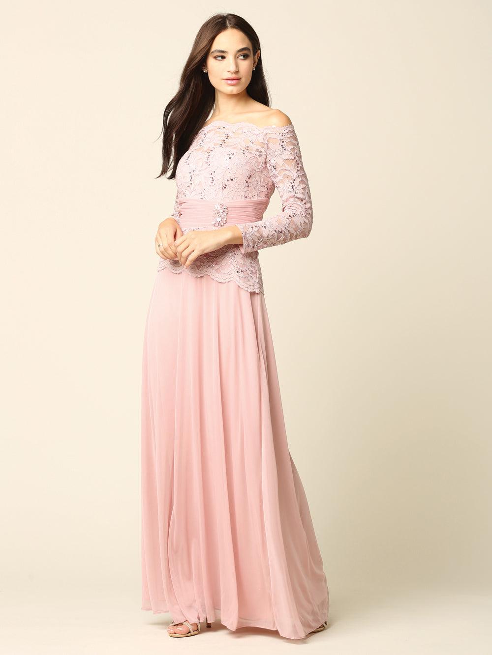 Long Mother of the Bride Off Shoulder Formal Dress - The Dress Outlet