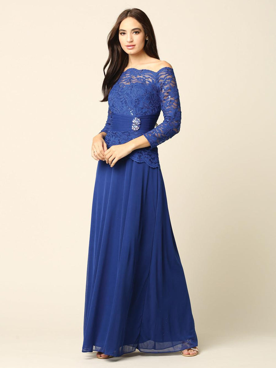 Long Mother of the Bride Off Shoulder Formal Dress - The Dress Outlet