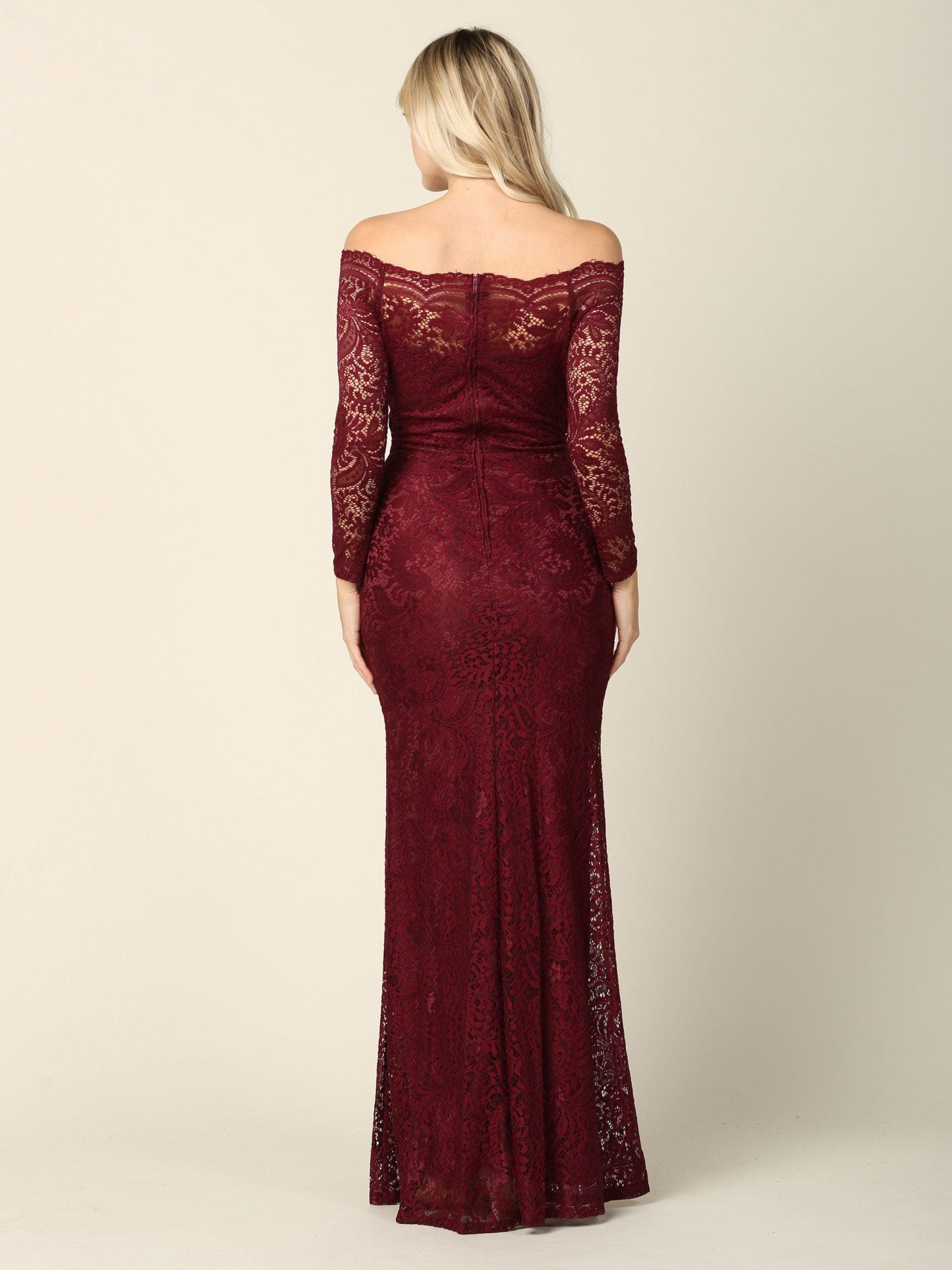Long Off Shoulder Formal Lace Evening Party Dress - The Dress Outlet