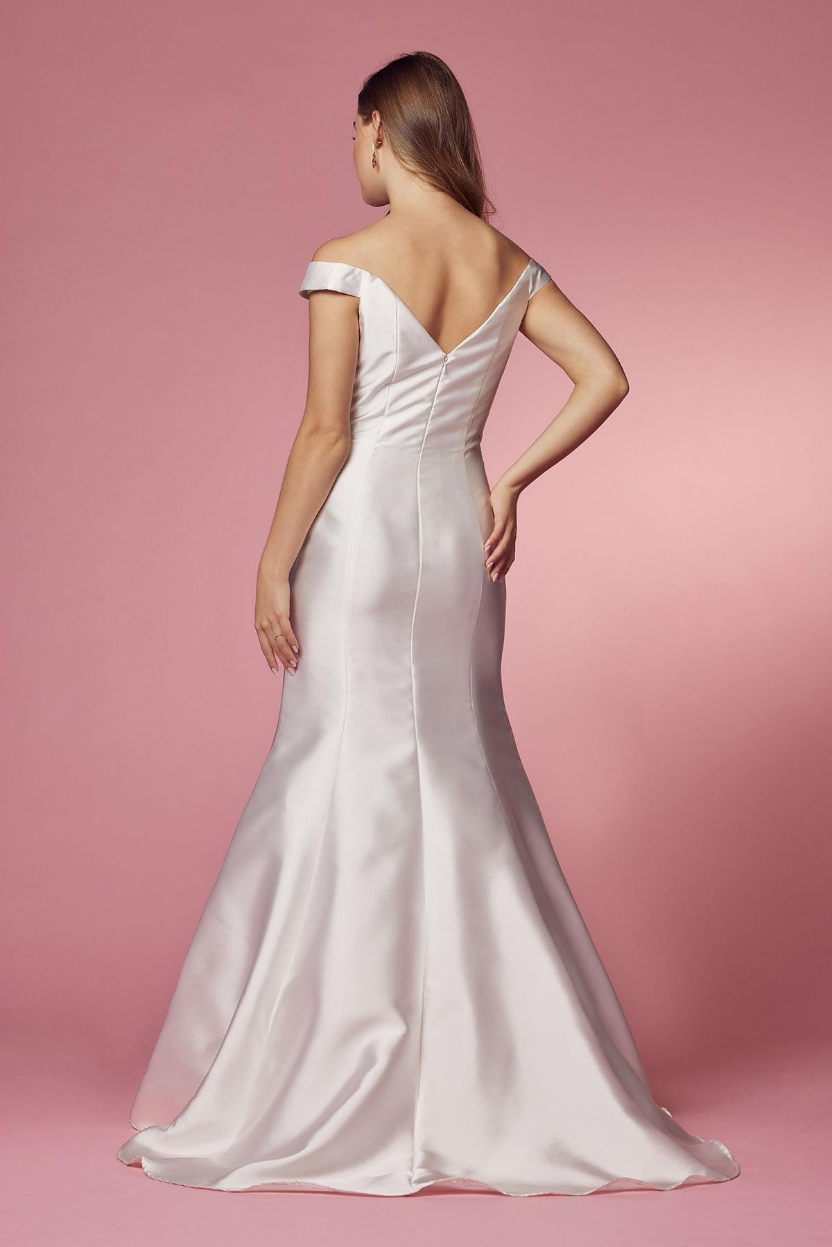 Long Off Shoulder Mermaid Wedding Dress - The Dress Outlet