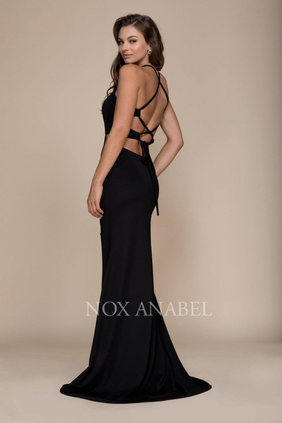 Long Open Back Cutout Prom Dress Evening Gown - The Dress Outlet Nox Anabel