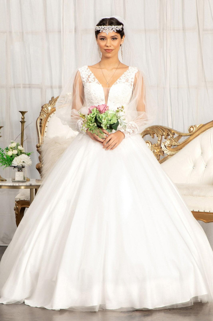 Long Sleeve Beaded Wedding Dress - The Dress Outlet