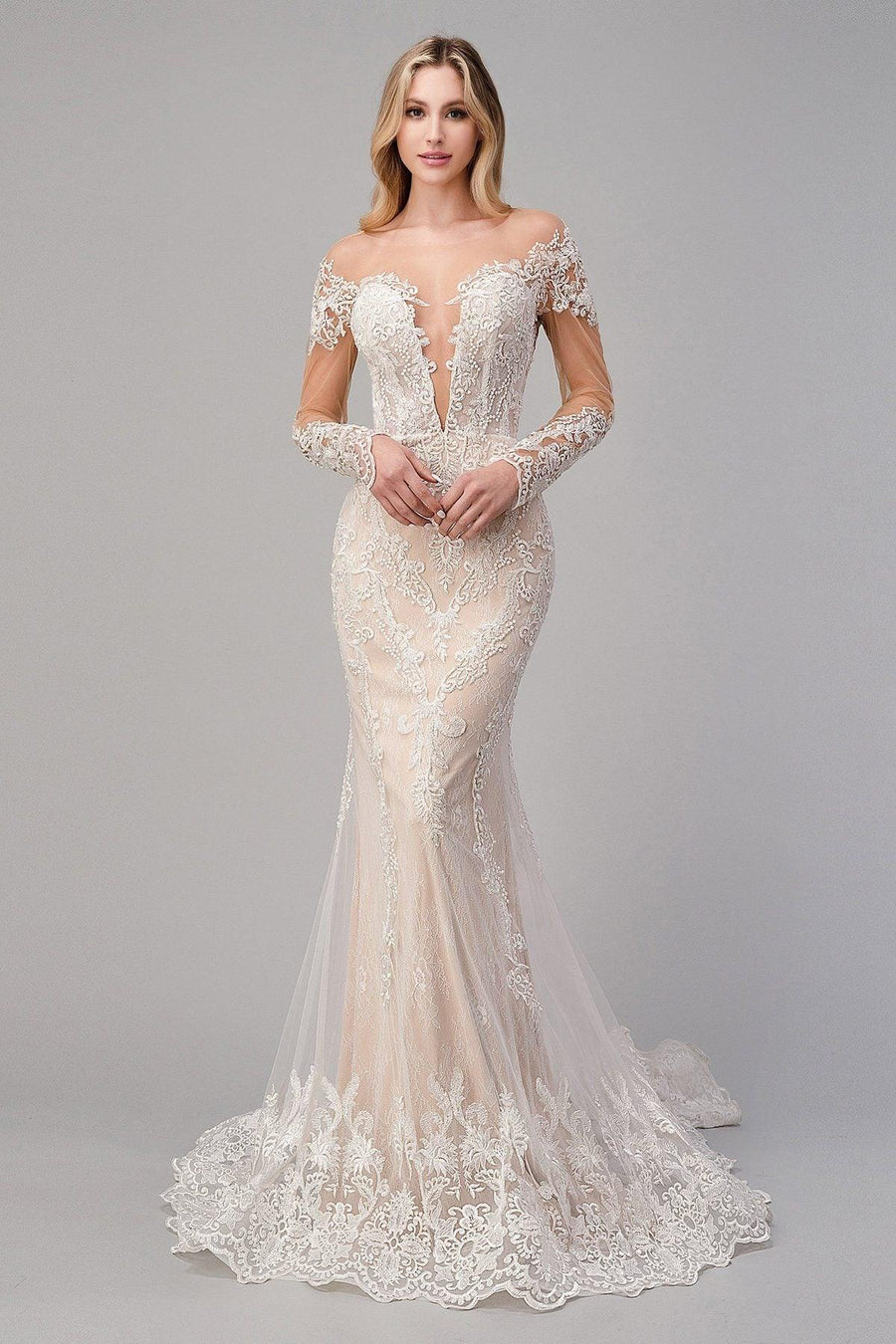 Long Sleeve Lace Bridal Wedding Gown Sale - The Dress Outlet