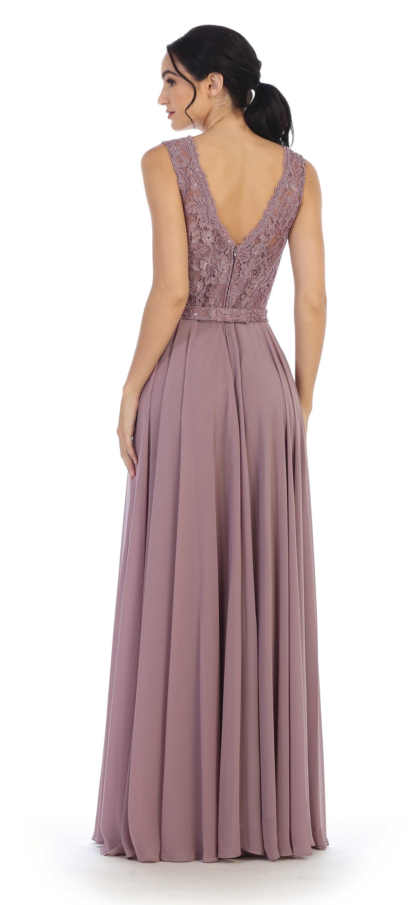 Long Sleeveless Bridesmaids Lace Chiffon Dress - The Dress Outlet