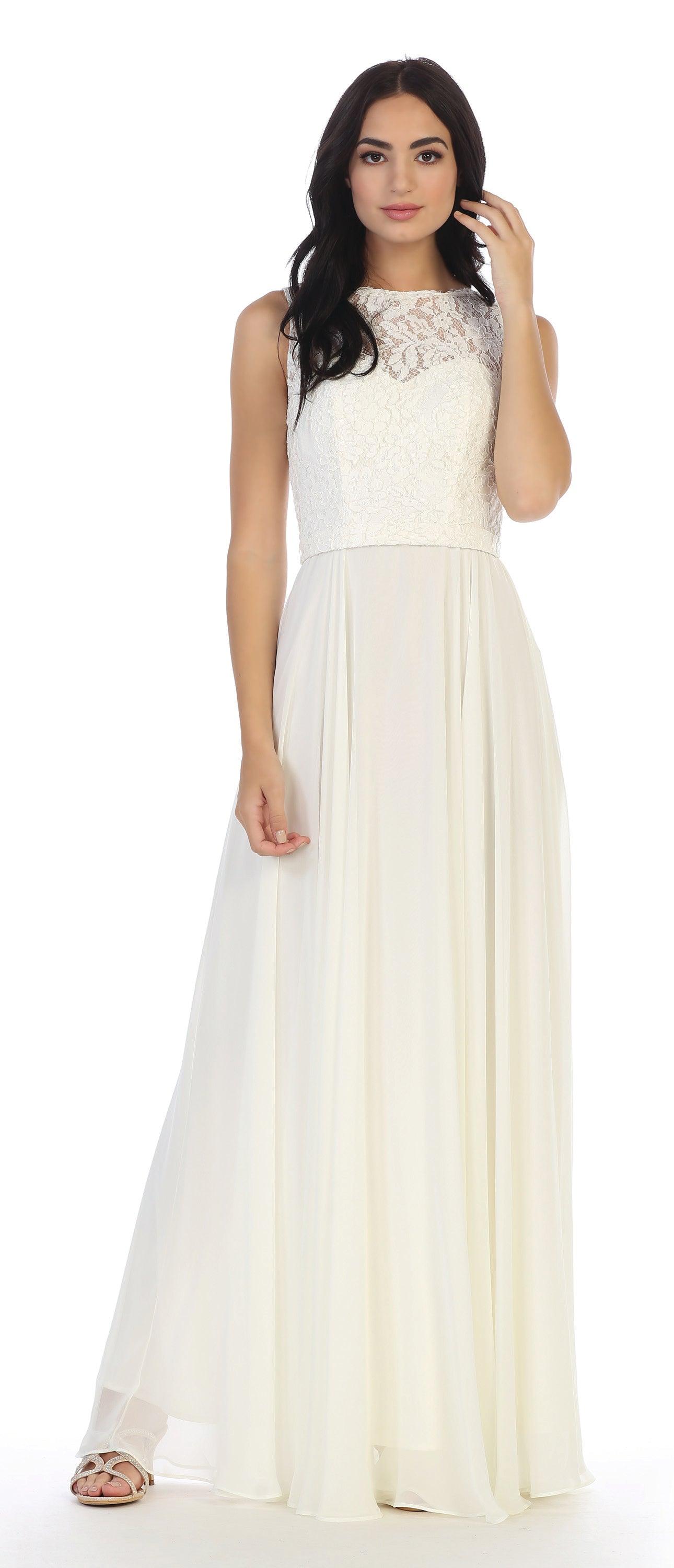 Long Sleeveless Bridesmaids Lace Chiffon Dress - The Dress Outlet