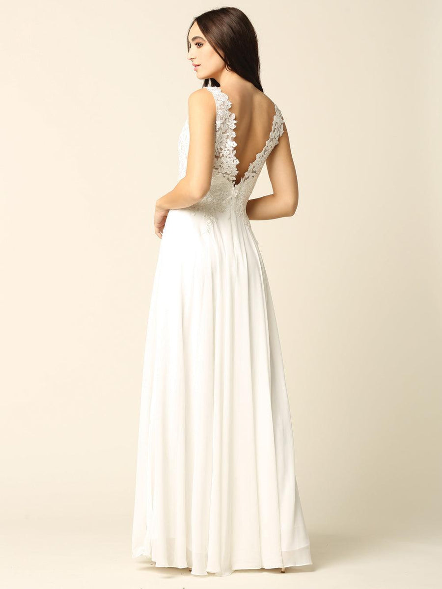 Long Sleeveless Lace Chiffon Wedding Gown Sale - The Dress Outlet