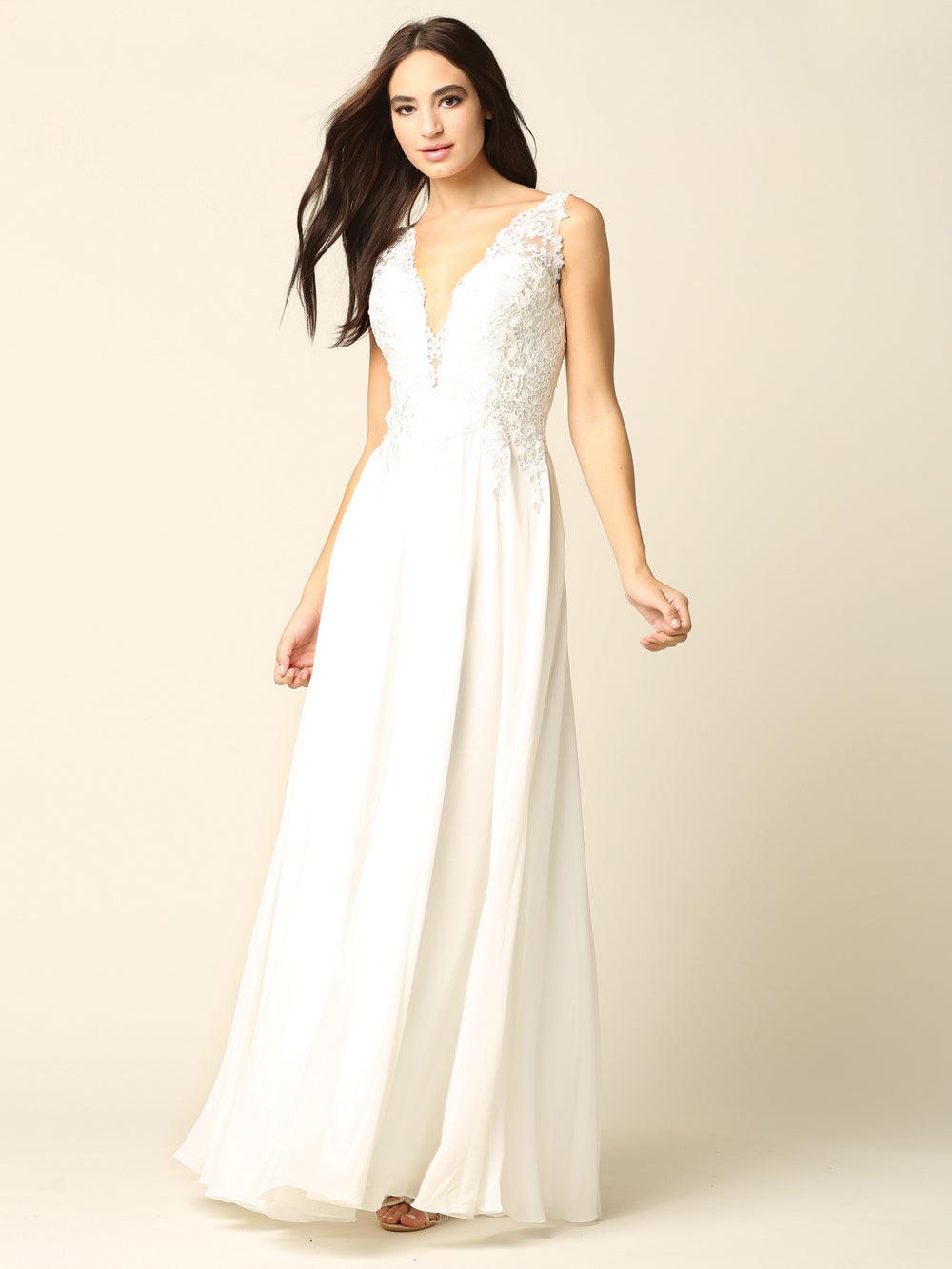 Long Sleeveless Lace Chiffon Wedding Gown Sale - The Dress Outlet