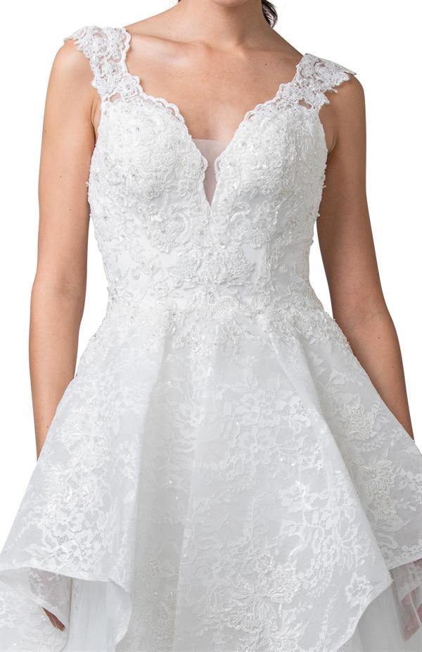 Long Sleeveless Off White Tiered Wedding Gown - The Dress Outlet