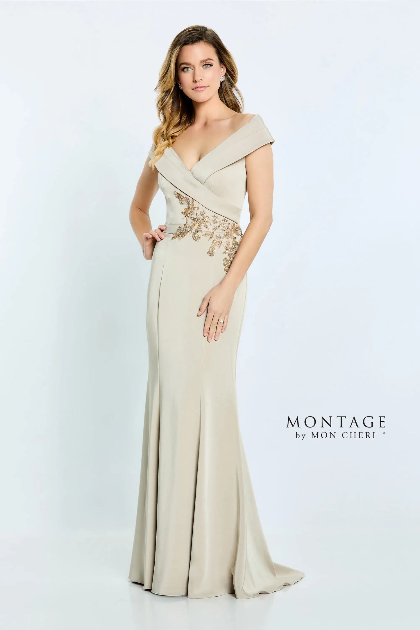 Formal Dresses Pleated Long Formal Beaded Mermaid Dress Bisque