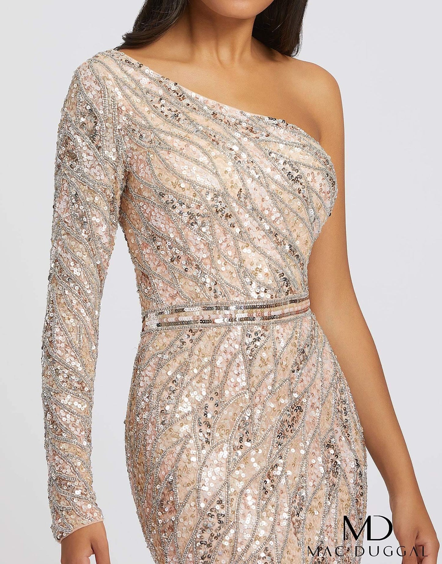 Mac Duggal Prom Long Formal One Shoulder Evening Dress Rose Gold