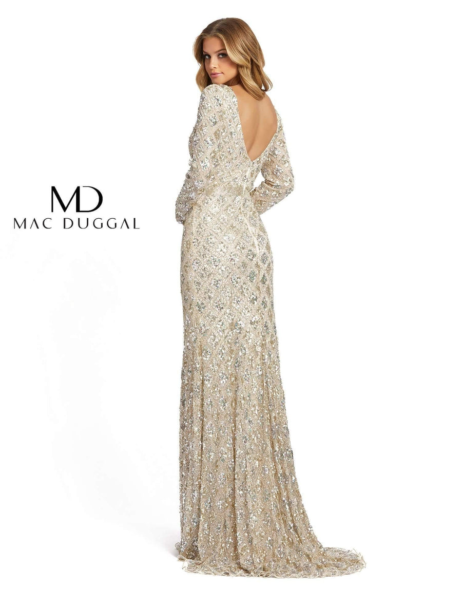 Mac Duggal Formal Long Sleeve Evening Sequins Dress Nude