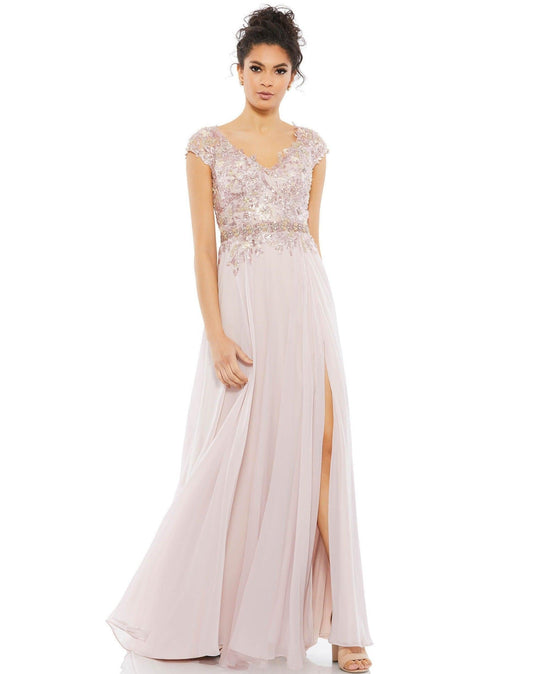 Mac Duggal Long Cap Sleeve Chiffon Formal Gown 79365 - The Dress Outlet