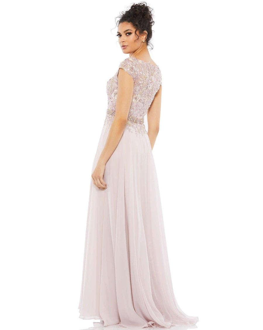 Mac Duggal Long Cap Sleeve Chiffon Formal Gown 79365 - The Dress Outlet