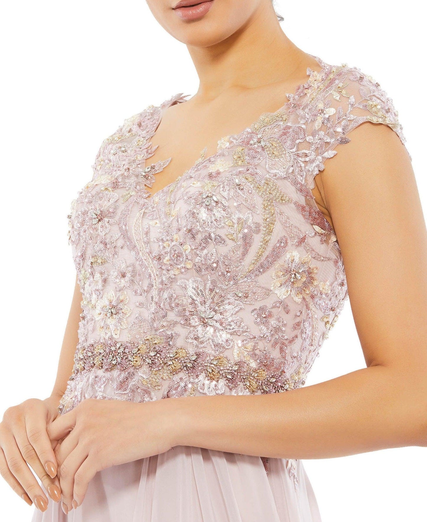 Mac Duggal Long Cap Sleeve Chiffon Formal Gown 79365 - The Dress Outlet