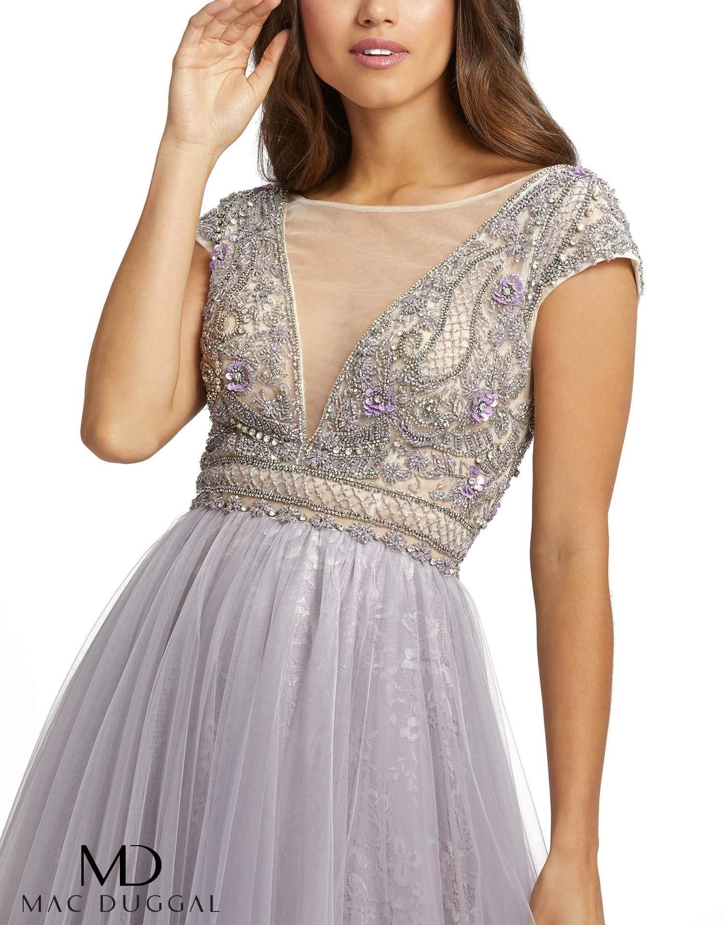 Mac Duggal Long Formal Cap Sleeve Beaded Gown 20133 - The Dress Outlet