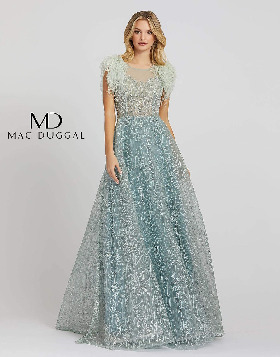 Mac Duggal Long Formal Cap Sleeve Evening Prom Dress - The Dress Outlet Mac Duggal