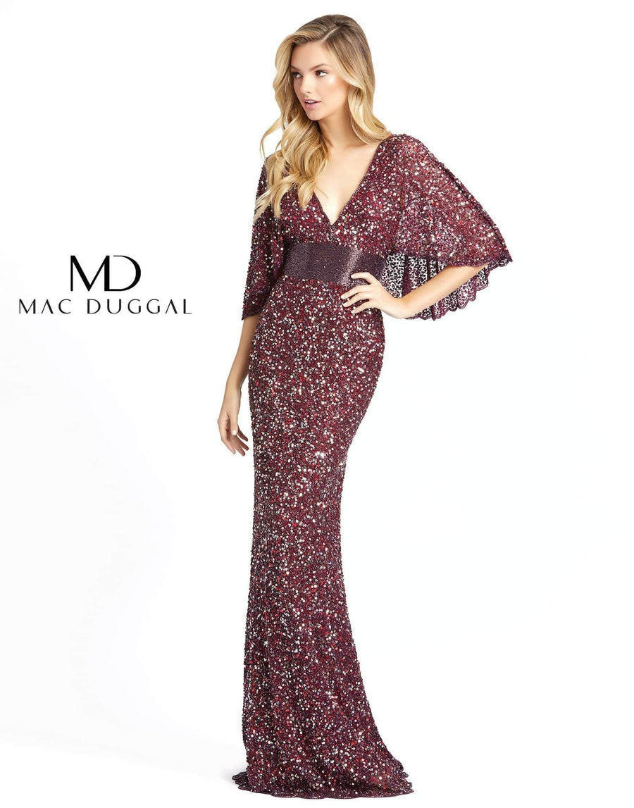 Mac Duggal Long Formal Cape Sleeve Sequined Dress - The Dress Outlet
