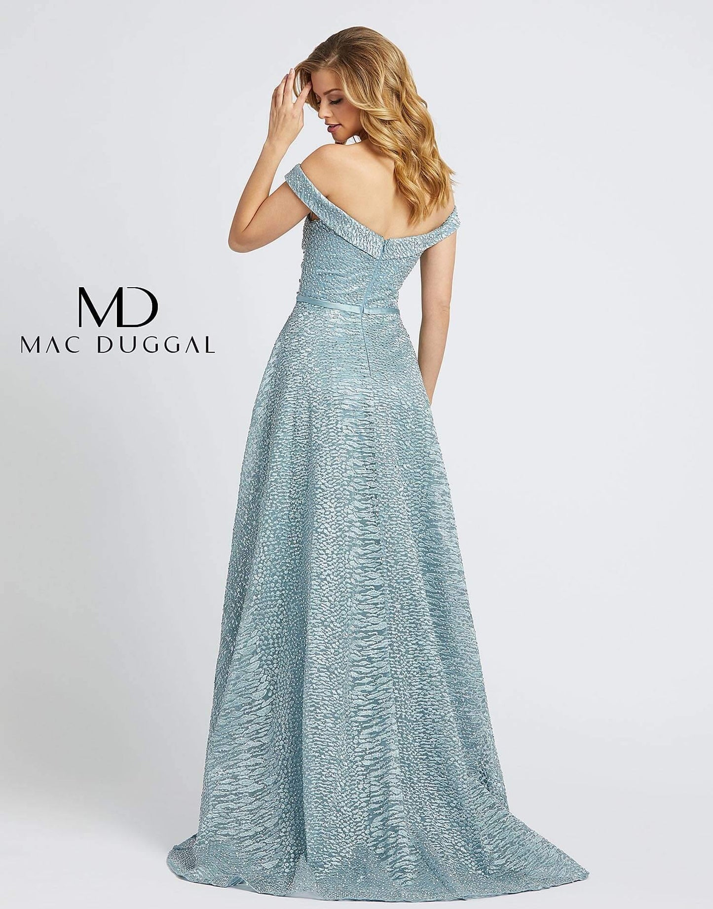 Mac Duggal Long Formal Off Shoulder Glitter Prom Dress - The Dress Outlet Mac Duggal