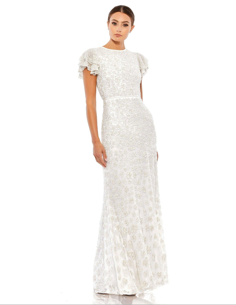 Mac Duggal Long Formal Ruffle Cap Sleeve Dress 10748 - The Dress Outlet