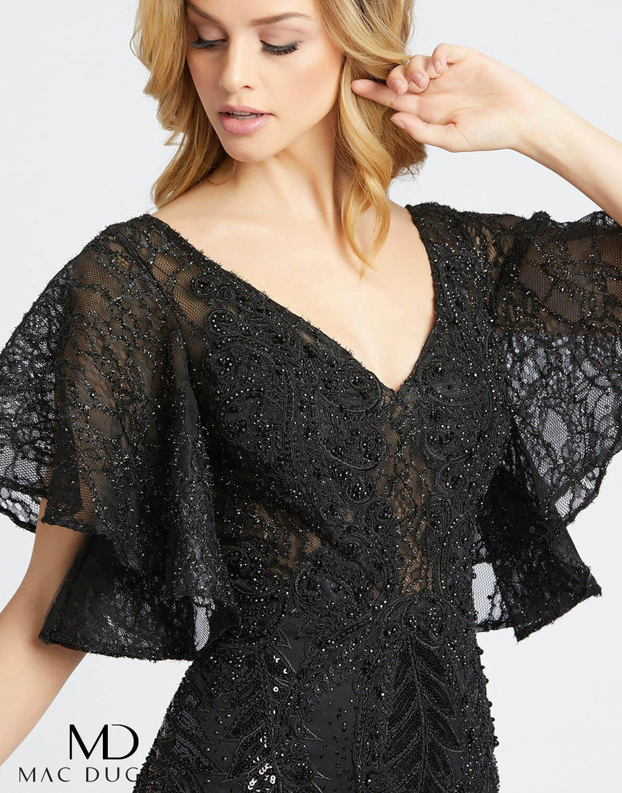 Mac Duggal Long Formal Short Sleeve Lace Dress - The Dress Outlet